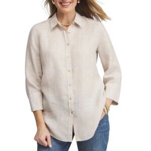 Chico's Womens 0 No Iron Three Quarter Linen Shirt